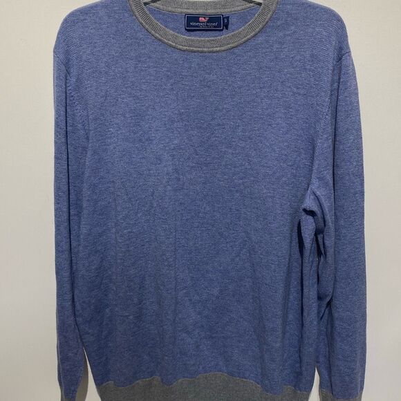 Vineyard Vines Men's Blue Gray Crew Neck Wool Blend Knit Pullover Sweater Large - Picture 1 of 12